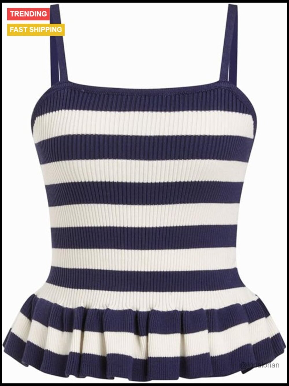Striped Crop Tank Top Sleeveless Square Neck Ruffle Knit Peplum Summer Outfit
